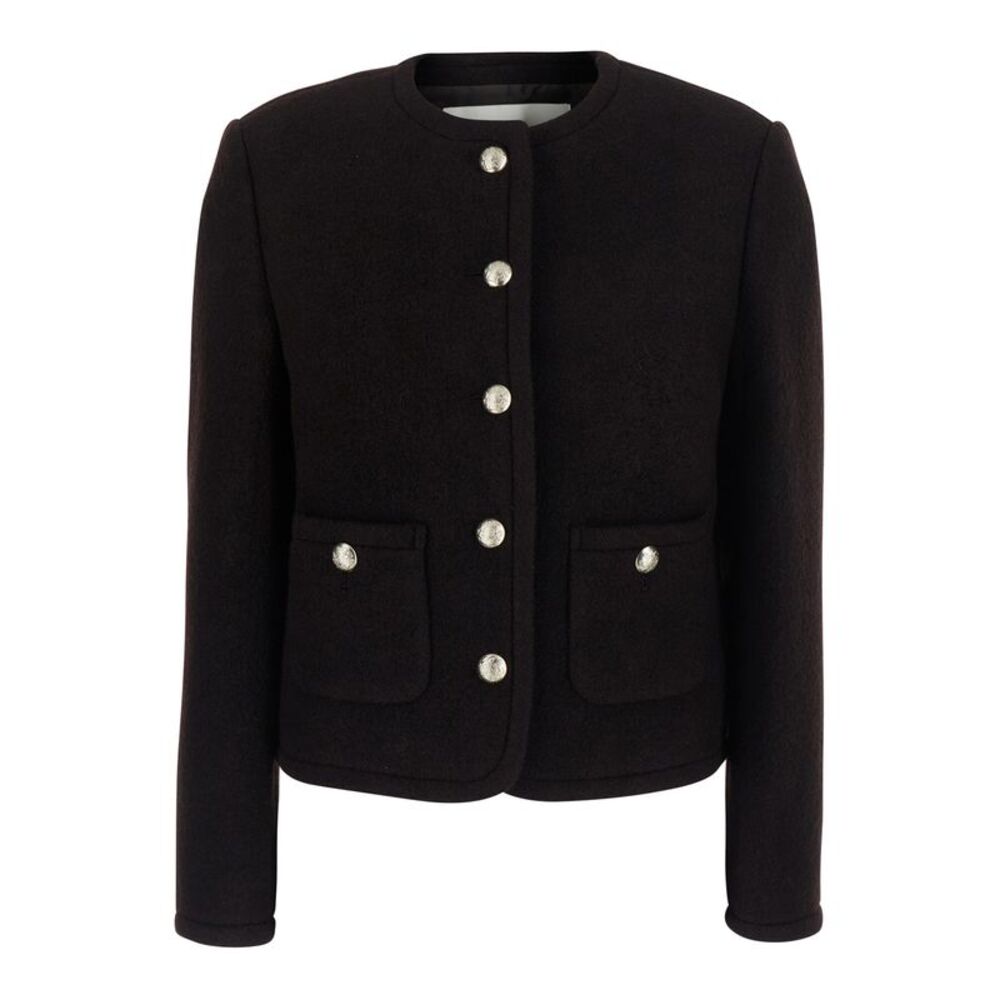 Dunst Women Brown Round-Neck Jacket With Jewel Button Closure In Wool For Women